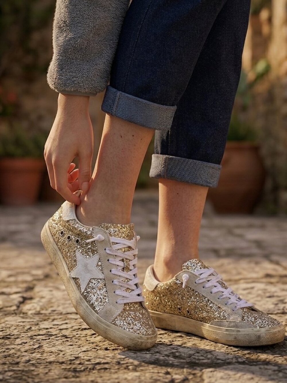 Vintage Havana Shoes Evie Sneakers Women's Size 8.5 Glitter Multi Gold